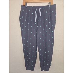 Psycho Bunny Lounge Pants Mens Gray/Green Allover Logo Print Pajama, Size Large